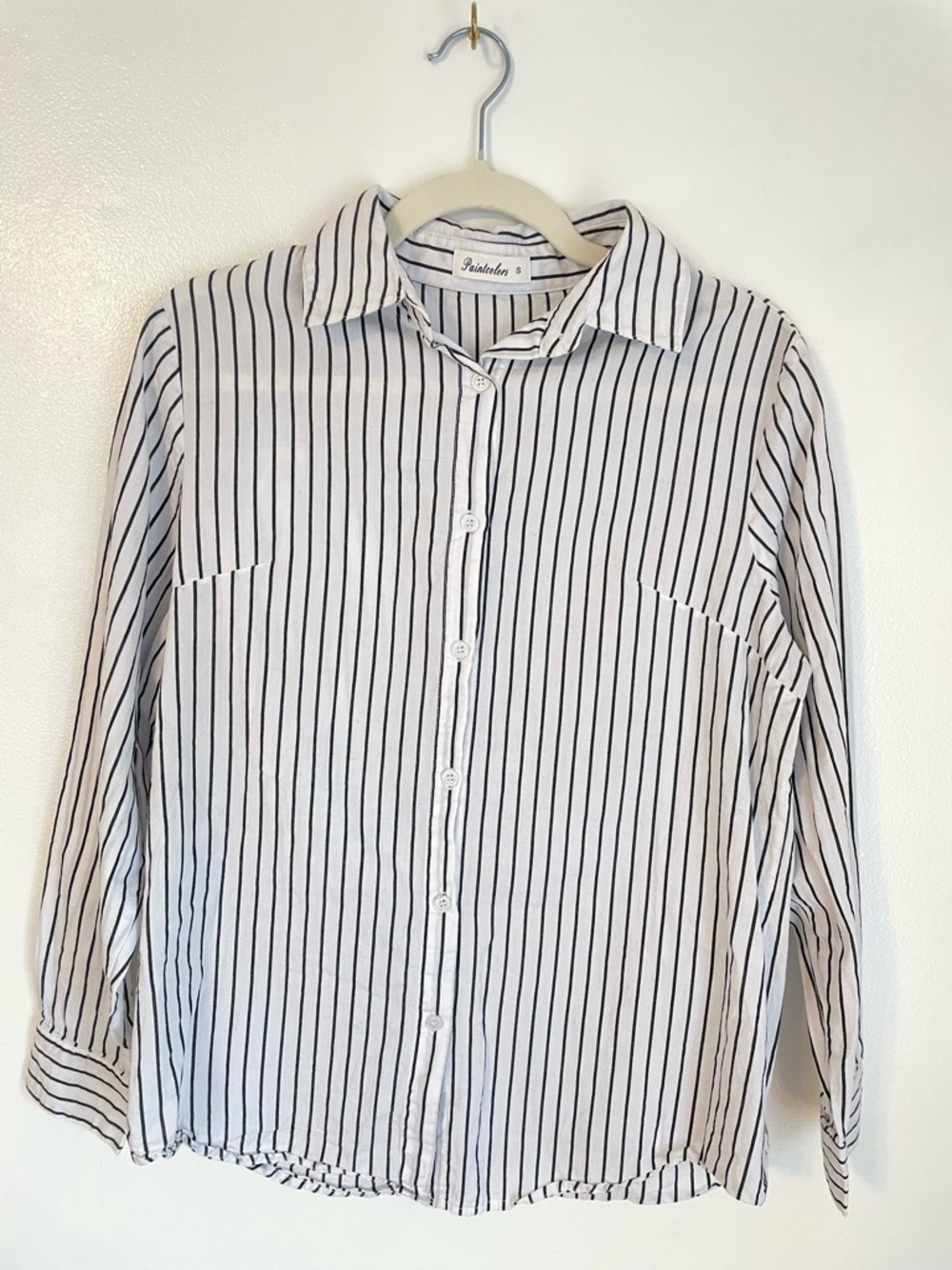 Women's Paintcolors Cotton Vertical Striped Button-Down Shirt – Black and White